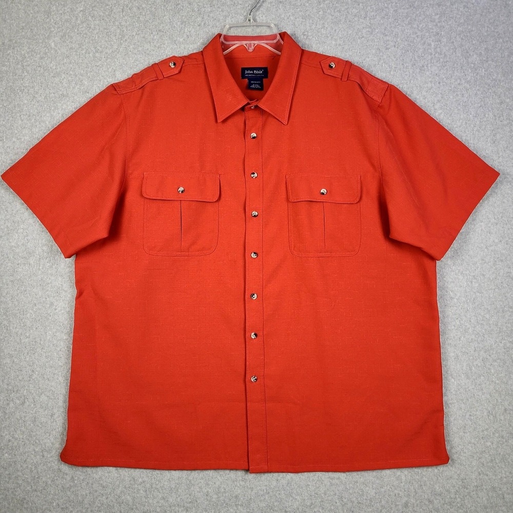 VTG 70s John Blair Leisure Shirt Mens 2XL Cargo Polyester 2 Pocket Short Sleeve